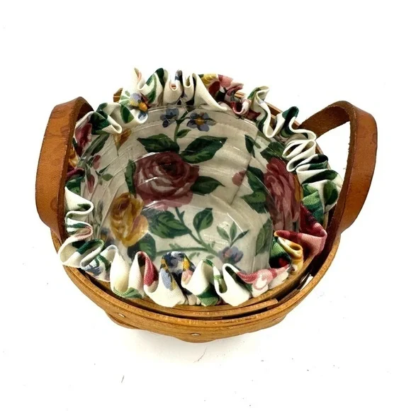 Vtg Longaberger Thyme Booking Basket 1995 Garden Splendor Liner Leather Handles - Picture 3 of 12